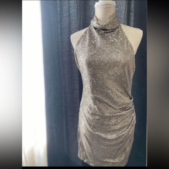 Sequin high neck mini dress open back - Picture 2 of 2
